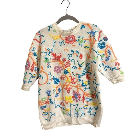 Vintage Sweaters - Vintage Needleworks Rainbow Short Sleeve Sweater Medium